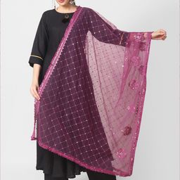Dupatta Bazaar Burgundy Ethnic Motifs Embroidered Dupatta with Sequinned Details-picture-37