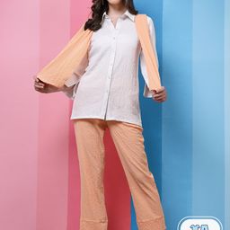 Athena White & Peach Self-Design Shirt Collar Shirt With Trousers & Scarf Co-Ords-picture-17