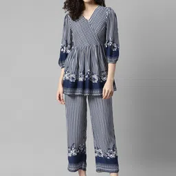 DEEBACO Striped V Neck Top With Trousers-picture-33