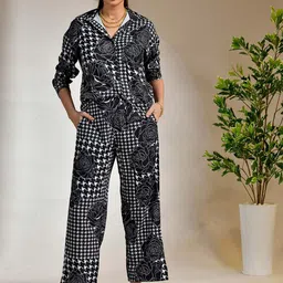 Unityshop Printed Shirt Collar Neck Shirt With Trousers Co-Ords-image-6