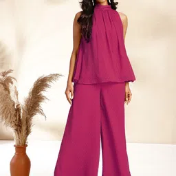 Janasya Halter Neck Top & Palazzos Co-Ords Set-picture-2