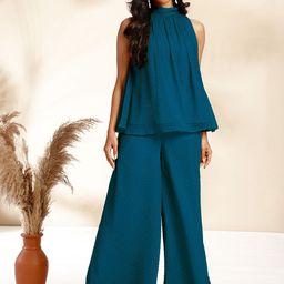 Janasya Self-Design Gathered Top & Palazzo Co-Ord Set-picture-22