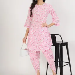 Divena Floral Printed Pure Cotton Kurta With Dhoti Pants image 1