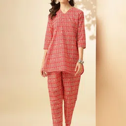 KALINI Ethnic Motifs Printed V-Neck Three-Quarter Sleeves Printed Tunic & Trousers-picture-18
