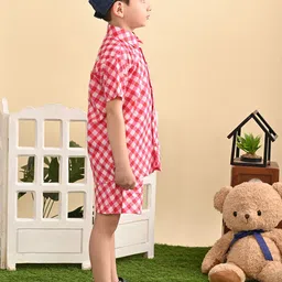 Superminis Boys Checked Pure Cotton Shirt With Shorts image 3