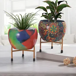 Homspurts Red & Blue 2 Pieces Resilient Metal Planters With Stand image 5