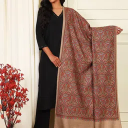 Pashmoda Paisley Embroidered Woollen Silk Shawl-picture-19