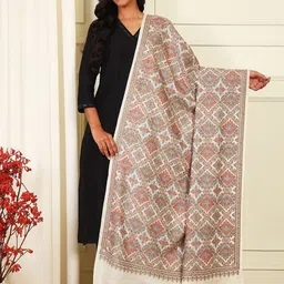 Pashmoda Ethnic Motifs Embroidered Woollen Silk Shawl-picture-23