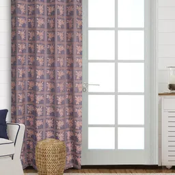 Saral Home Blue & Beige Floral Black Out Long Door Curtain-image-41
