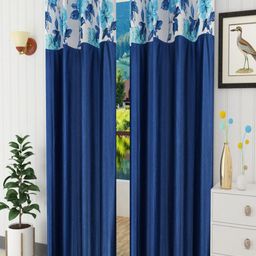 Homefab India Navy Blue & White Set of 2 Floral Long Door Curtain-picture-48