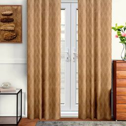 Cortina Set of 2 Beige Embossed Abstract Print Polyester Long Door Curtains-picture-34