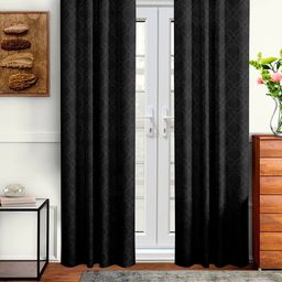 Cortina Black Set of 2 Embossed Damask Print Long Door Curtains-picture-45