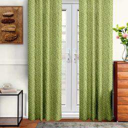 Cortina Green Set of 2 Embossed Floral Print Door Curtains-picture-46