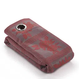 Saral Home Rust Red & Grey Set of 2 Floral Black Out Door Curtains image 2