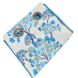 Homefab India Turquoise Blue & White Set of 2 Floral Window Curtains image 4