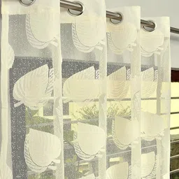 Kuber Industries Cream-Coloured Set of 2 Floral Sheer Door Curtain image 5