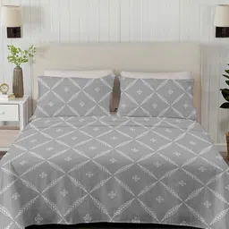 Ariana Grey & White Geometric 210 TC King Bedsheet with 2 Pillow Covers-image-20