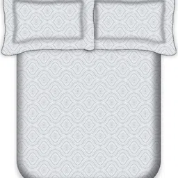 LABHAM Grey & White Ethnic Motifs Pure Cotton 350 TC King Bedsheet with 2 Pillow Covers image 2