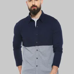 Campus Sutra Classic Navy Blue & Grey Colourblocked Cotton Casual Shirt-image-48