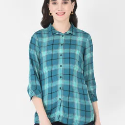 Crimsoune Club Women Blue Slim Fit Tartan Checks Checked Casual Shirt-image-71