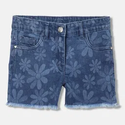 Blue Giraffe Girls Floral Printed Mid-Rise Denim Shorts-image-5