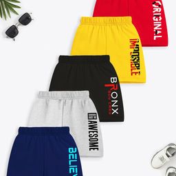 YK X Trampoline Pack Of 5 Kids Graphic Printed Mid-Rise Cotton Shorts-picture-35