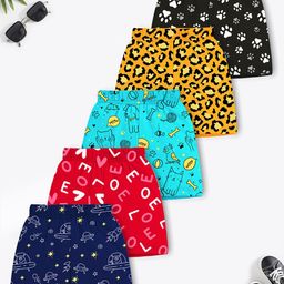 YK X Trampoline Pack Of 5 Kids Graphic Printed Mid-Rise Cotton Shorts-picture-27