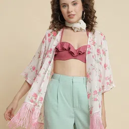 UnaOne Floral Printed Tasselled Shrug-picture-25