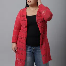 Rute Women Red Self-Design Plus Size Cotton Shrug-image-92