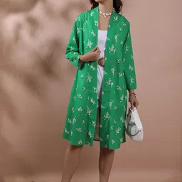 Tokyo Talkies Green & White Floral Printed Longline Shrug-picture-9