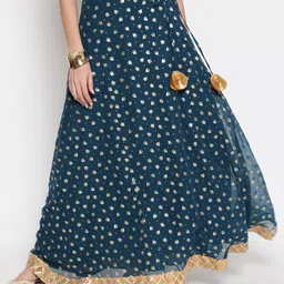 AKIMIA Women Blue & Gold-Coloured Printed Maxi-Length Flared Skirt-picture-32