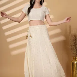 Clora Creation Women Self Design Embellished Cotton Flared Maxi Skirt image 5