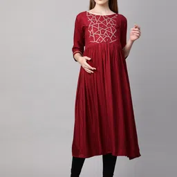 MomToBe Women Maroon Ethnic Motifs Maternity Nursing Sustainable Kurta-picture-35