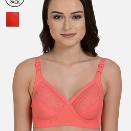 mod & shy Red & Coral Pack Of 2 Self Design Non Padded Bra-picture-19