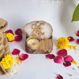 HOMEARTE White & Gold-Toned Jai Shree Ram Stoneware Candle Holder-image-69