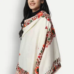 Zamour Women White & Red Embroidered Stole-picture-42