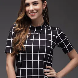 TANDUL Checked High Neck Short Sleeves Top-picture-14