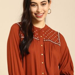all about you Rust Red Geometric Embroidered Top-picture-43