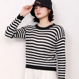 StyleCast Black Horizontal Striped Round Neck Top-picture-44