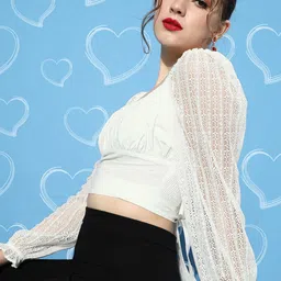 EVERYDAY by ANI Women Classic White Self-Design Cropped Top-image-3