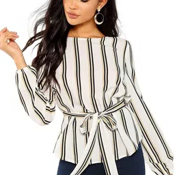 Stylecast X Slyck Vertical Striped Puff Sleeves Top image 1