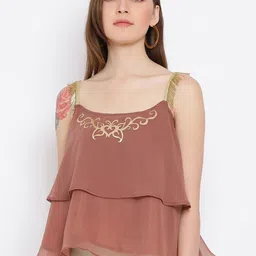 BAESD Embellished Shoulder Straps Georgette Tiered Top-picture-17