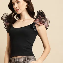 WoowZerz Black Ruffles Regular Top image 5