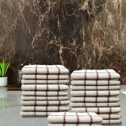 Athom Living Brown & White 24 Pieces Checked Pure Cotton Quick Dry Hand Towels-picture-39