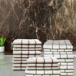Athom Living White & Green 24-Pieces Checked 210 GSM Pure Cotton Quick Dry Hand Towels-image-83