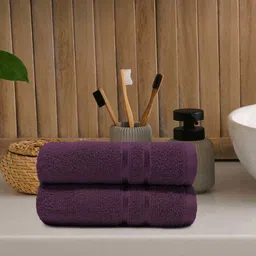 MYTRIDENT 2 Pcs Purple 400 GSM Pure Cotton Hand Towels-image-41