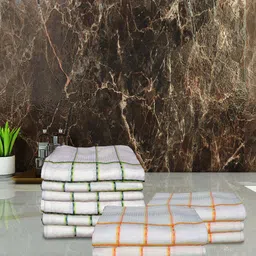 Athom Living White & Green 12 Pieces Striped Cotton Hand Towels-image-97