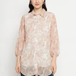 Bitterlime Floral Printed Shirt Collar Tunic-picture-15