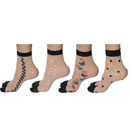 nicsy Pack of 5 Ultra-Thin Floral Transparent Sheer Socks Summer Pearl Lace Mesh Ankle Socks Free Size image 1