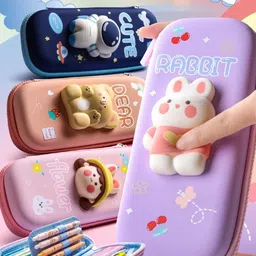 Onpalm Enterprise 3D Rabbit Pencil Box with Cute Rabbit Squishy for Boys for Girls and Kids for School 3D Embossed Pencil Zipper Pouch Storage Box Pencil case (Small Rabbit Purple) image 3